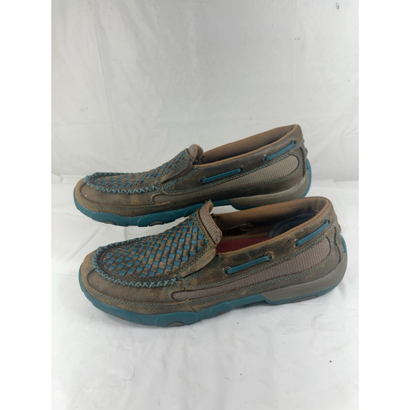 Twisted X Womens Size US 9.5 M Bomber Turquoise Checker Driving Mocs WDMS006 - Picture 8 of 16